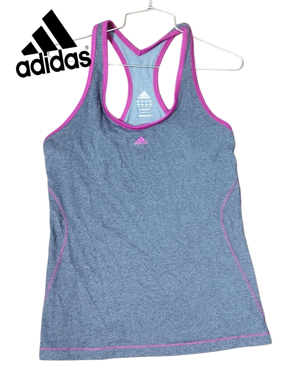 adidas Heather Gray Tank with Pink Trim Athletic Tennis